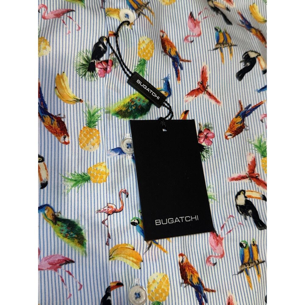 Bugatchi Classic Fit Men's Dress Shirt Size Large Multicolor Parrots Birds Fruit - Picture 2 of 4